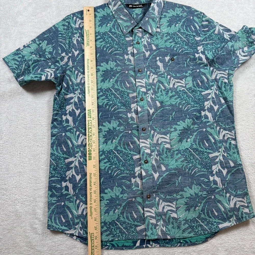 Travis Mathew Shirt‎ Mens XL Blue Cotton Floral Travel Summer Outing Button Up
